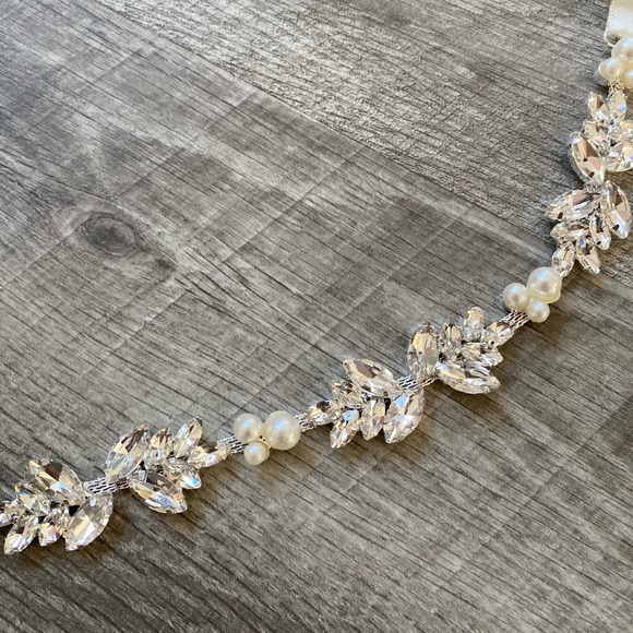 Wedding Dress Sash Rhinestone Pearl Belt Waist Tie White Crystal Cream Bride Lux main image 3